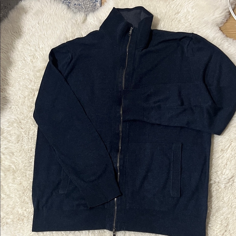 Banana Republic Men's Luxury Cashmere Blend Navy Full-Zip Sweater L